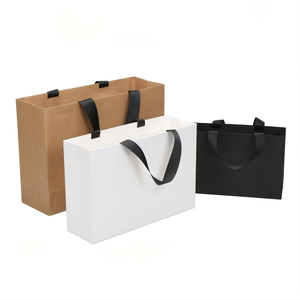 Sacs shopping personnalisés en papier kraft avec poignée en ruban, sacs shopping personnalisés en papier kraft brun avec poignée en ruban - Product Image 4