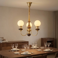 Lámpara de Techo Colgante de Tres Luces de Madera de Nogal Negro y Cristal para Sala de Estar, Hotel, Restaurante