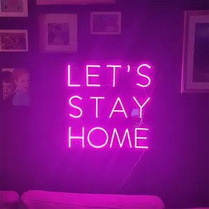 Letrero de neón personalizado Let's Stay Home, admite la personalización de diferentes fuentes para decorar habitaciones de dormitorios, luz de neón