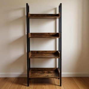Étagère à livres vintage industrielle à 4 niveaux - Étagère ouverte en bois rustique et métal pour le salon et le rangement de la cuisine - Product Image 2