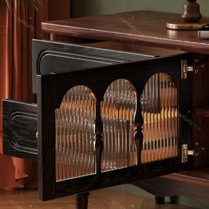 Meuble TV en bois massif de style mid-century, design multi-niveaux, gain de place, pour salon, salle à manger, multifonctionnel - Product Image 4