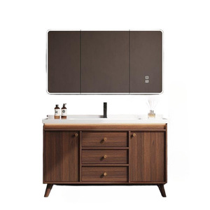Walnut color bathroom cabinet ceramic integrated washbasin floor-standing bathroom cabinet bathroom - Product Image 5