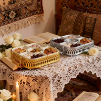 Plateau de service de luxe arabe pour le Ramadan, boîte à collations divisée, bol à noix en métal doré ou argenté, récipient à dattes, décoration de maison islamique pour l'Aïd, cadeau