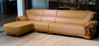 Canapé d'angle en cuir véritable de style européen moderne, inclinable, confortable, durable, avec accoudoirs incurvés et rembourrage en mousse solide