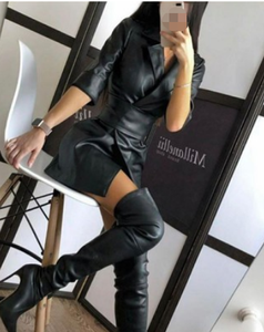 Autunno e inverno nuovo stile tinta unita tuta in <span class=keywords><strong>pelle</strong></span> sintetica girocollo abito da donna <span class=keywords><strong>giacca</strong></span> <span class=keywords><strong>di</strong></span> <span class=keywords><strong>pelle</strong></span> <span class=keywords><strong>con</strong></span> cintura - Product Image 2