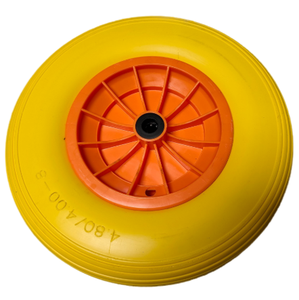 彩色 400-8 非充气实心 PU 泡沫花园手推车车轮，带塑料轮圈 - Product Image 4