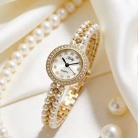 Montre à quartz pour femme avec bijoux en acier inoxydable, boucles d'oreilles, collier, coffret cadeau, couleur inaltérable, ensemble de bijoux en perles