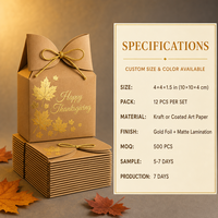 Boîtes personnalisées pour la récolte d'automne avec feuille d'or cuivré, boîtes à friandises carrées en kraft avec nœud, vente en gros en vrac directe usine OEM
