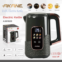 Bouilloire électrique AKANE A.80182G 1355W 2.0L Hervidor Eléctrico Ébullition rapide 360° °   Base pivotante, arrêt automatique, maintien au chaud, contrôle numérique