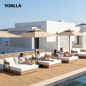 Chaise longue d'extérieur moderne à <span class=keywords><strong>double</strong></span> siège Chaise longue en bois <span class=keywords><strong>de</strong></span> teck avec coussin en tissu imperméable pour la plage - Product Image 1