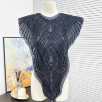 Applique de col en organza brodée de perles dorées et de sequins pour robes de soirée, costumes et vêtements