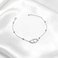 KAAN JEWELRY Loving 925 Silber Doppel herz Armband mit weißem Zirkon und dynamischen runden Perlen Geeignet für Freundin Geschenke