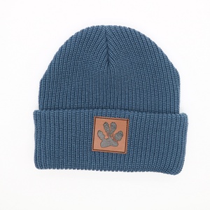 Custom Leather Patch Logo Winter Warm Camouflage Chunky Outdoor Sports Skull Unisex <b>Wool</b> <b>Beanie</b> Knitted Hat Beach - Product Image 3
