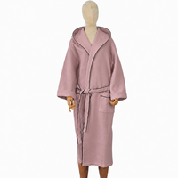 Peignoir gaufré pour femme avec capuche, en pur coton, à manches longues, confortable, pour la maison et le salon, logo personnalisé, vente en gros