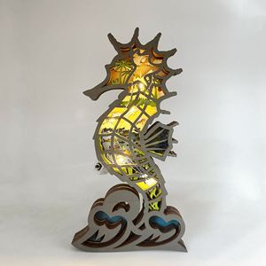 Uionen New Hand Carved Wooden Seahorse Figurine Marine Animal <b>Craft</b> Ocean Style Home Office Desktop Decorative Ornament - Product Image 2