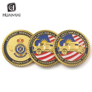 custom gold plated National flag background 3d Truck logo enamel malaysia coins