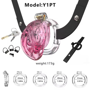 BDSM Cage de chasteté masculine dispositif de verrouillage en plastique léger et souple avec 4 anneaux Cage à bite rose jouets sexuels pour adultes pour hommes Couples - Product Image 6