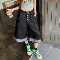 Culottes en jean OEM, style baggy, jambes larges, Y2K, multi-boutons, surpiqûres contrastées, ourlet brut, streetwear Harajuku, unisexe, pantalon 3/4