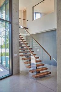 Escalier flottant en porte-à-faux contemporain en métal, acier et bois, design moderne avec colonne centrale droite - Product Image 6