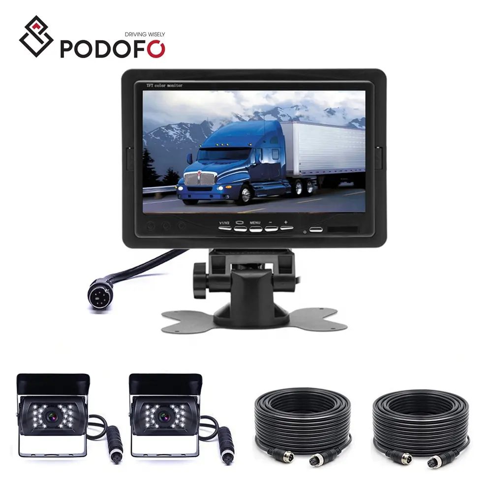 Podofo-cámara de marcha atrás para coche, Monitor LCD de 7 pulgadas, Kit de visión trasera, sistema de aparcamiento para camión, autobús y furgoneta, 12V/24V