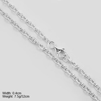 Collier chaîne en argent simple à maillons en forme de grains de café, 4 mm d'épaisseur, 20 pouces, fabriqué à la machine, 925 sterling, non décolorant, pour garçons et hommes