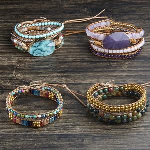 Exquisit <strong>Boho</strong> Handmade Natural Stones Amethyst Charm Leather Wrap Lawyered Women <strong>Bracelet</strong> - Product Image 6