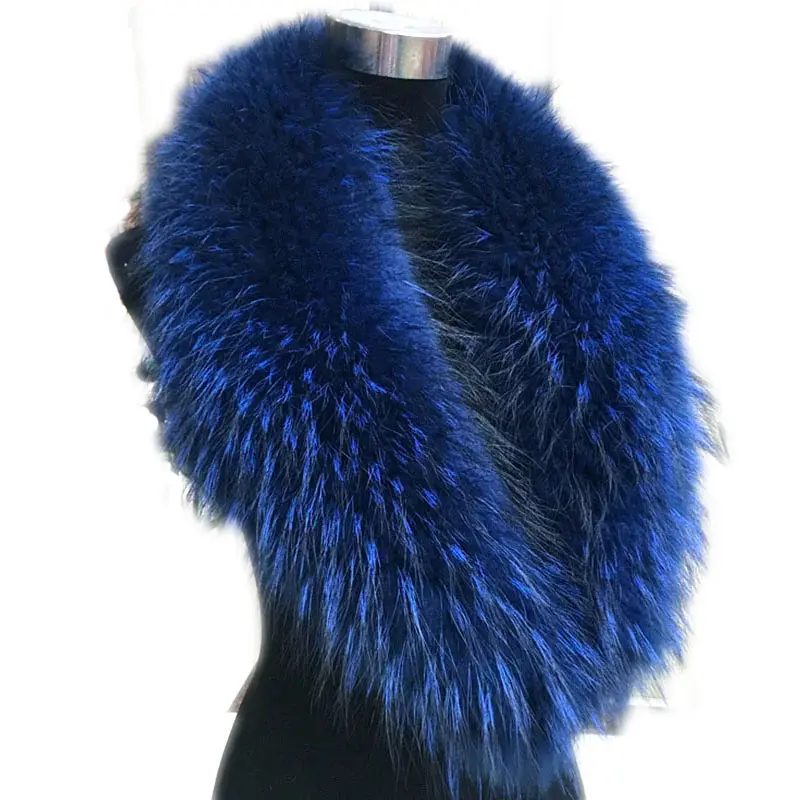 2020 Real Raccoon Fur Collar Warm Women Winter Blue Natural Fur Scarves Fashion Neck Warmer Femme