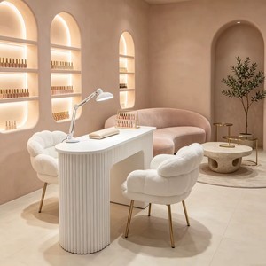 Mesa de Manicura con Silla, Juego de Mesa y Silla de Manicura de Lujo para Salón de Belleza con Colector de Polvo, Lámpara de Escritorio para Técnico de Uñas, Estación de Manicura - Product Image 3