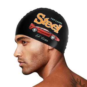 Bonnet de bain professionnel imperméable pour la compétition, logo personnalisé, impression en gros, fabricant de bonnets de bain en silicone pour adultes - Product Image 1