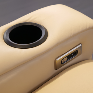 베이지 가죽 3 시트 전기 조합 홈 시어터 안락 의자 소파, 테이블 및 컵 홀더 - Product Image 3