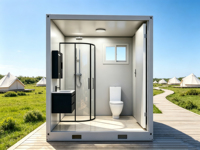 Conteneur de salle de bain en panneaux sandwich préfabriqués, douche et toilettes séparées, écologique, durable, installation rapide pour camping, hôtel