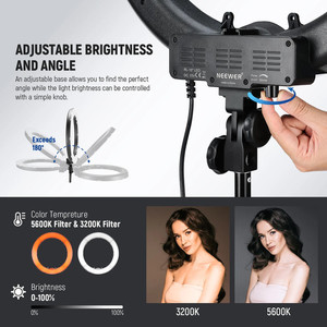 Pour <span class=keywords><strong>NEEWER</strong></span> professionnel 18 pouces 55W 5600K CRI95 support réglable à intensité variable pour la photographie Kit d'éclairage annulaire LED - Product Image 3