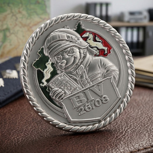 Moneda Conmemorativa de Metal Personalizada <span class=keywords><strong>con</strong></span> Personaje 3D Grabado, de Aleación de Zinc Plateada, de Doble Cara, <span class=keywords><strong>con</strong></span> Borde de Cuerda Trenzada - Product Image 2