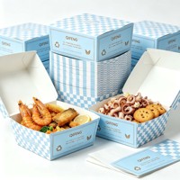 Boîte en papier rigide recyclable avec poignée, impression UV et logo personnalisé en relief, pour emballage de burgers et frites à emporter