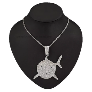 Large <b>Shark</b> Rhinestones Exaggerated Hip Hop Men's <b>Necklace</b> Does Not Fade <b>Necklace</b> - Product Image 4