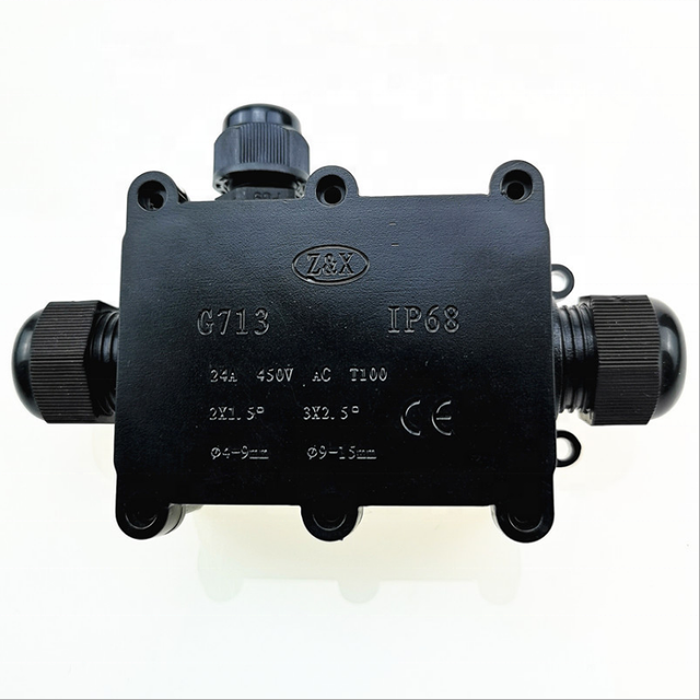 IP68 G713 Tee Plastic Waterproof Junction Box One in Two Out Waterproof Box Black Cable Junction Box