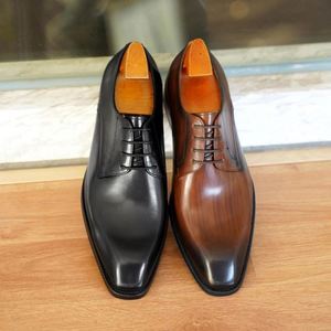 Italian Flat Men's Formal <b>Shoes</b>-Handcrafted High Quality Square-Toe Lace-Up Business Party Autumn <b>Shoes</b> with <b>Height</b> <b>Increasing</b> - Product Image 1