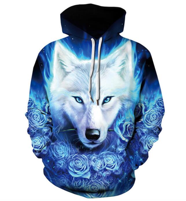 Sweat à Capuche Enfant Imprimé Loup 3D – Unisexe, Manches Longues, Poche, Polyester/élasthanne, Pour Tous Les Jours