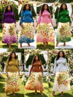 Ensemble 2 Pièces Élégant et Décontracté pour Femme Grande Taille : Haut Uni à Manches Évasées et Jupe Plissée à Imprimé Floral – Vente en Gros