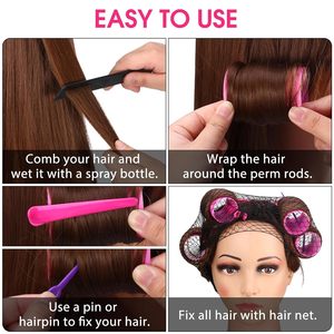 Ensemble de bigoudis magnétiques lisses de plusieurs tailles, outils de coiffure DIY, bigoudis en plastique avec pinces et filet à cheveux - Product Image 4