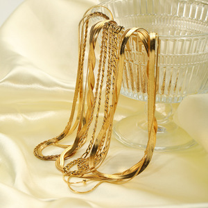 สร้อยคอถักลายกระดูกงูแบบซ้อนชั้น ชุบทอง 18k สแตนเลส ไทเทเนียมสตีล ดีไซน์รูปหัวใจเรขาคณิต เครื่องประดับแฟชั่นสำหรับผู้หญิง - Product Image 2