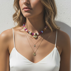 Collana girocollo trendy Y2K <span class=keywords><strong>in</strong></span> <span class=keywords><strong>resina</strong></span> con perline, ciondolo a cuore gonfio colorato, collana di perline per regalo estivo - Product Image 5