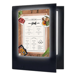 Menu lumineux en cuir noir format A4, prix d'usine, rechargeable, multi-pages, porte-menu éclairé - Product Image 2