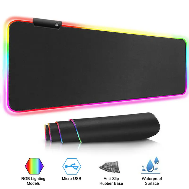 High Quality Customizable Heated RGB LED Gaming Mousepad 800x300mm Black Computer Mat with USB Waterproof Desk Pad in Stock