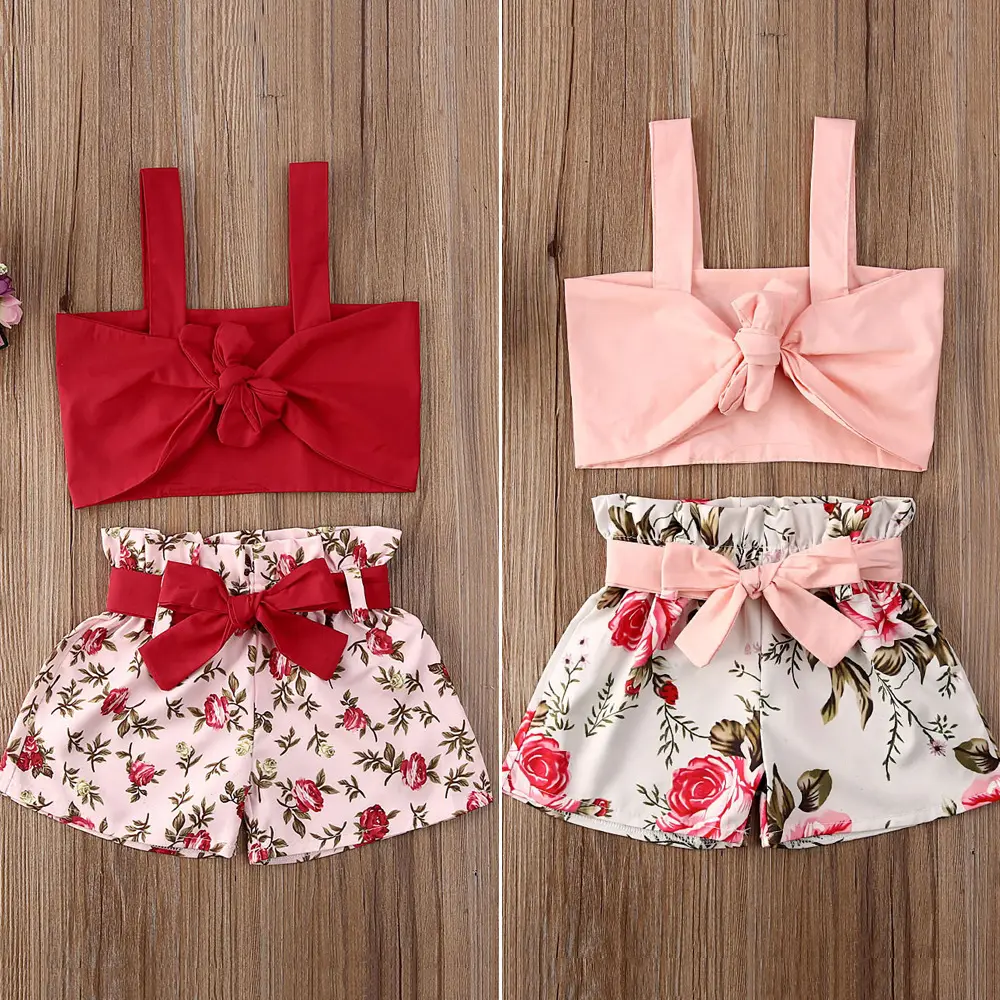 Fashion Children Baby Design Kids 2 to 6 Year Shirts Crop Tops And Floral Pants Shorts Latest Designs For Girls