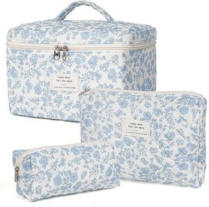 Trousse da Trucco Grande, Graziosa Borsa Cosmetici per Donne e Ragazze, Pochette da Toilette Estetica Floreale Coquette, Organizer da Viaggio per Make-up - Product Image 1