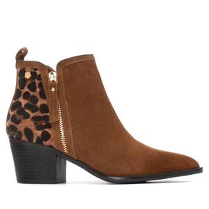 Stivaletti da Donna Carmela in Camoscio Marrone con Stampa Leopardata, Cerniera e Tacco a Blocco - Product Image 1
