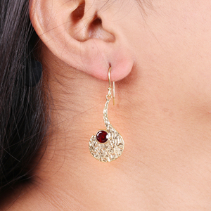 ต่างหูโกเมนพื้นผิวชุบทอง18K ชุบทองสำหรับเด็กผู้หญิง - Product Image 2