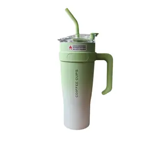 Termo portátil de acero inoxidable de 40oz, termos de vacío, taza de coche, taza de café, botella de bebida de gran capacidad con asa y pajita