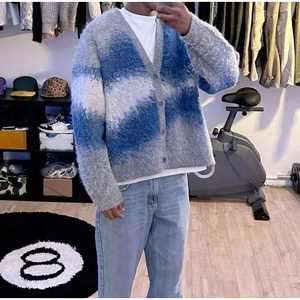 <span class=keywords><strong>Cardigan</strong></span> da Uomo con Logo Personalizzato, Maglione Invernale a Righe con Scollo a V, Cappotto Casual in Lana Mohair Spazzolata e Pelosa - Product Image 3